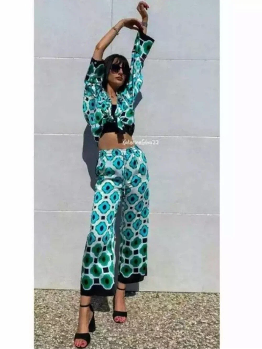 ZARA 2pc SET CO ORD Flowy Geometric Print Pants and TopSIZE XL/XXL
